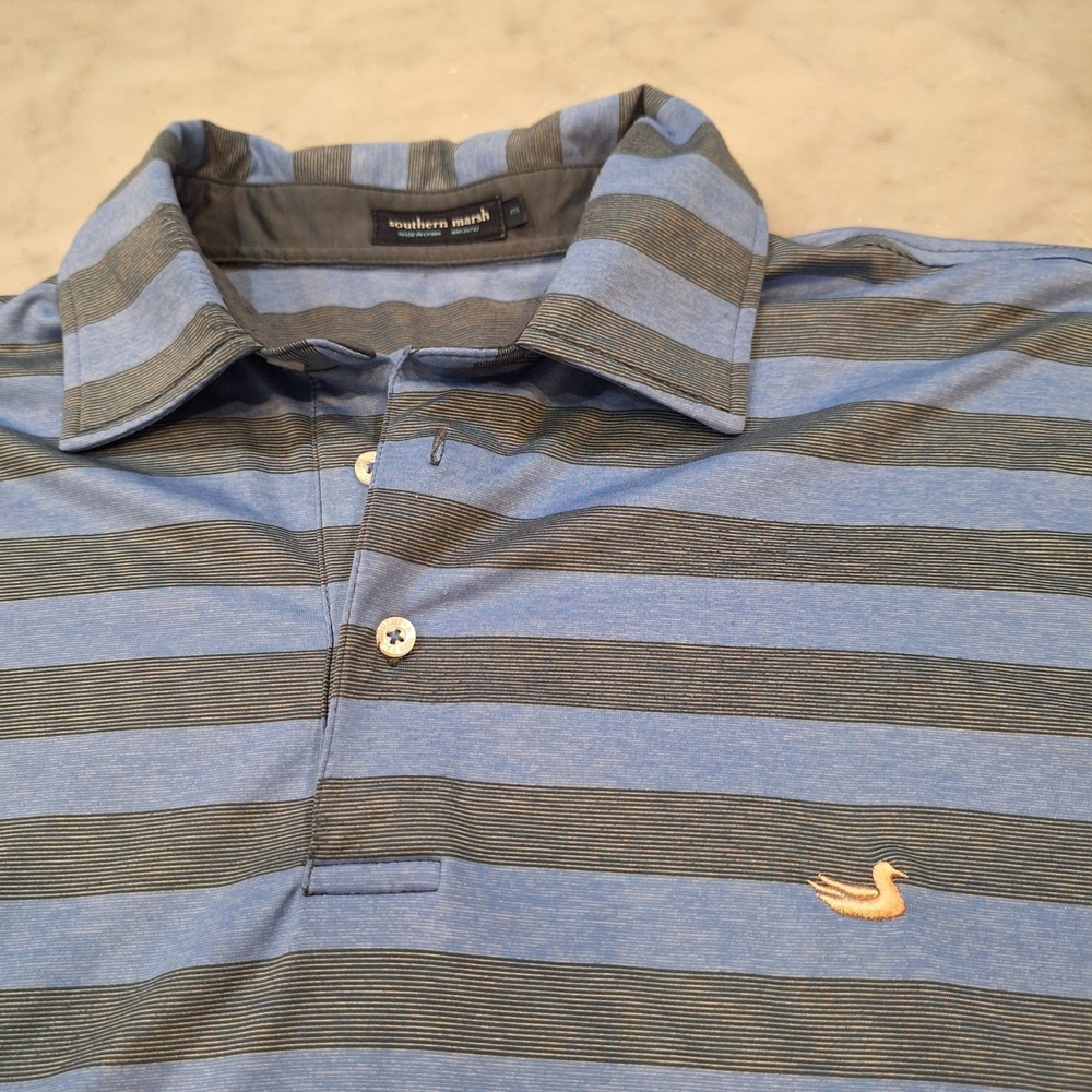 Southern Marsh Polo Shirt Mens M (Fits like Lg) Blue Striped Performance SS Golf